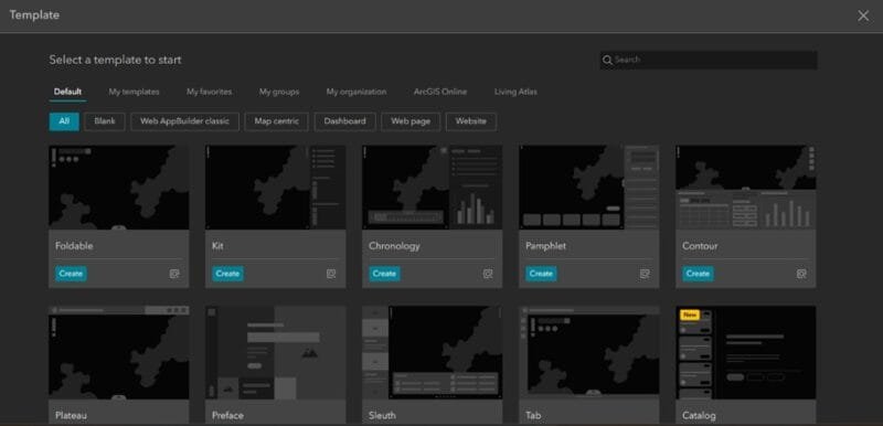 Interfaz de ArcGIS Experience Builder
