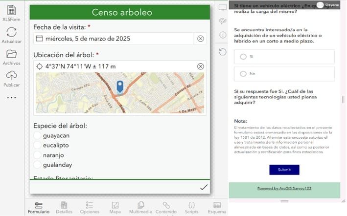 Interfaz de ArcGIS Survey123